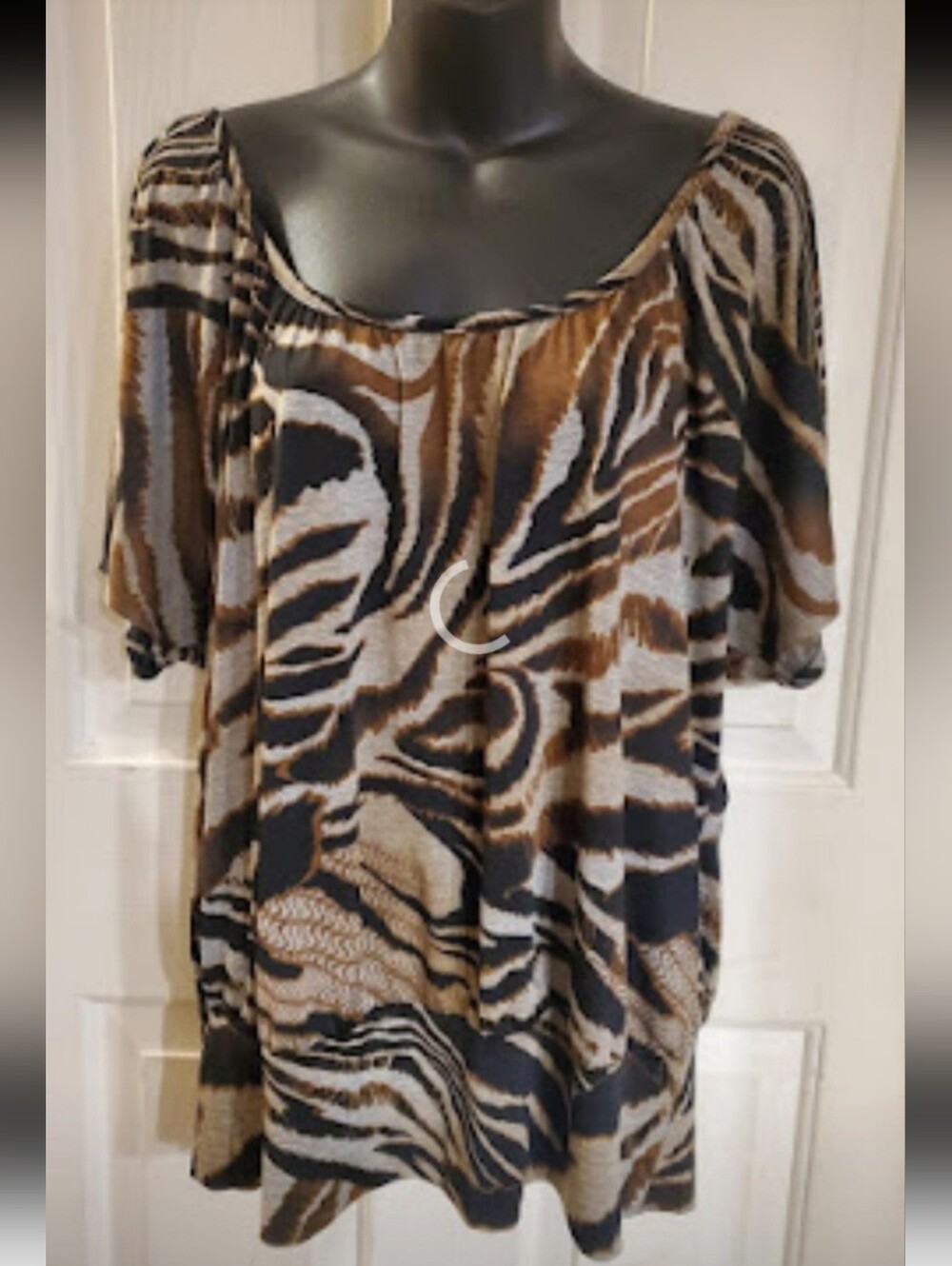AB Studio Brown Black White Animal-Print Scoop Neck Tunic